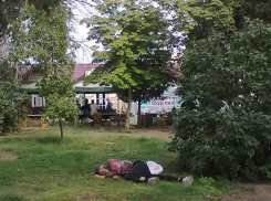 Камышинские выпивохи выбрали себе спальное место в самом центре города - на газоне на улице Ленина
