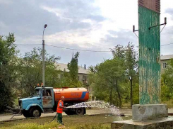 В Камышине «Благоустройство» решило полить то, что осталось от клумбы на 2-м участке, - пустыню у стелы