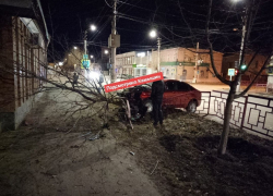 Ночью 3 января в Камышине водители после жесткого удара, сшибая деревья, врезались в ограждения у "Дружбы" (ВИДЕО)