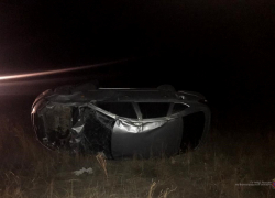 У трассы между Камышином и Волгоградом "Лада Гранта" в потемках не смогла выехать с дач и перевернулась