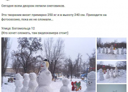 В Волгограде в одном из дворов идут веселые фотосессии экскурсантов со снеговиками