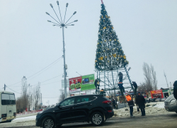 В Камышине на Комсомольской площади монтируют главную елку города