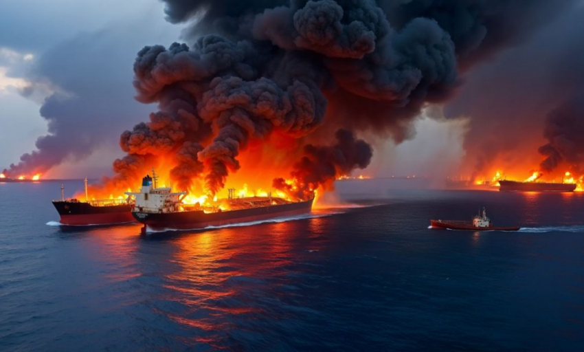 Коллапс мировой торговли: в Ормузском проливе у берегов Ирана горят танкеры с нефтью