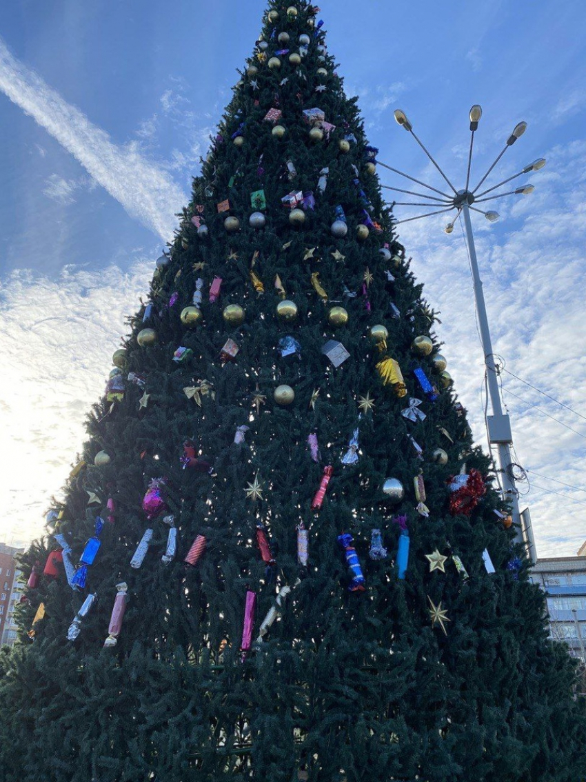 Администрация Камышина похвалилась новогодней елкой, которую она нарядила на Комсомольской площади