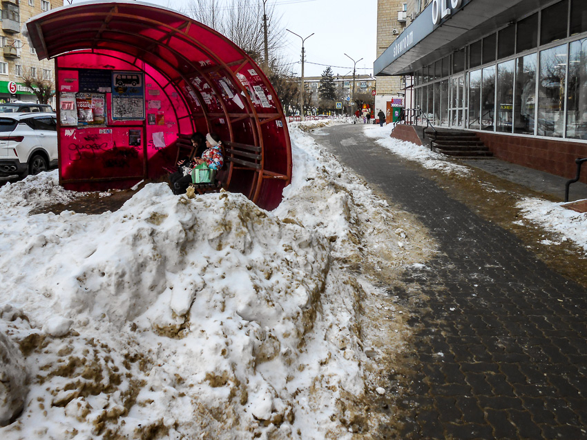 В камышинском «Благоустройстве» решили ждать, пока сугробы у остановок растают сами? - камышанка