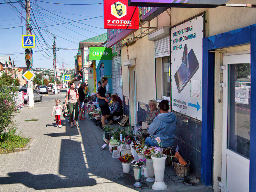 В Камышине «дикий» цветочный рынок решил, что он не хуже овощного, и тоже «незаметно» облюбовал себе место на асфальте на центральной улице