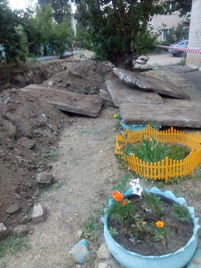 В Камышине «копатели"-коммунальщики завалили плитами зеленые уголки во дворе