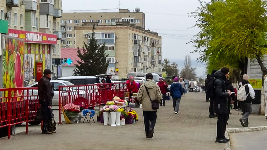 В Камышине в ряды стихийного рынка на центральной улице города влились торговцы цветами, растянув «толкучку"