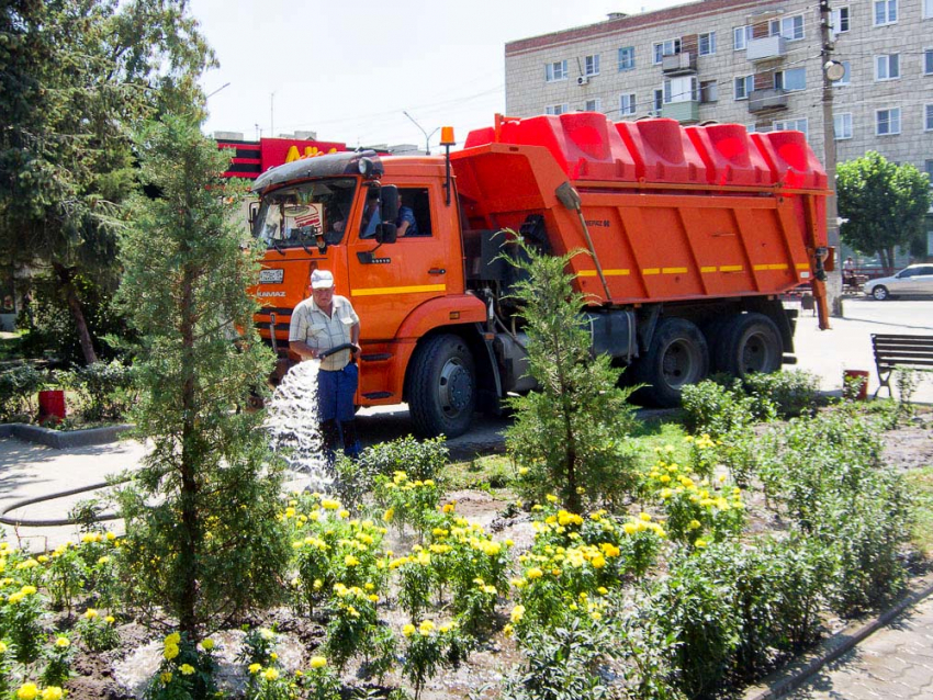 В Камышине водовозки выехали на спасение оставшихся клумб от сумасшедшего зноя